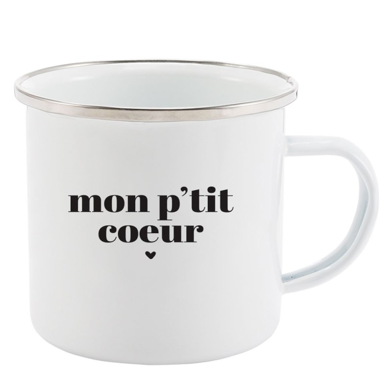 Mug Tasse Rétro en métal émaillé imprimé humour citation Mon ptit coeur