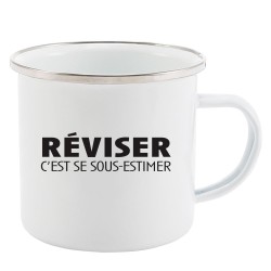 Mug Tasse Rétro en métal émaillé imprimé humour citation Réviser c'est se sous estimer