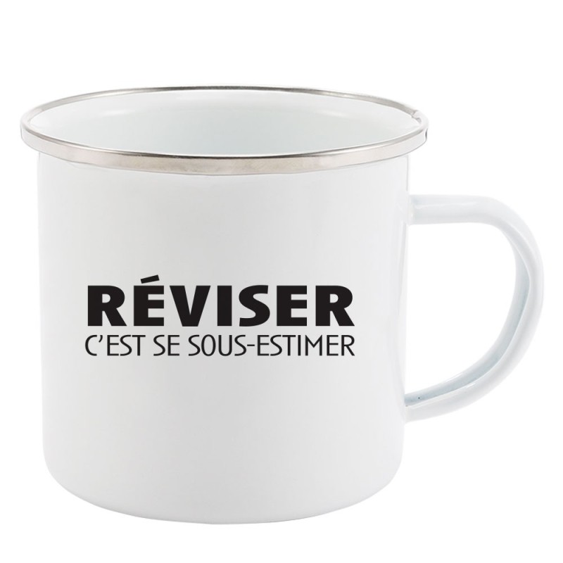 Mug Tasse Rétro en métal émaillé imprimé humour citation Réviser c'est se sous estimer