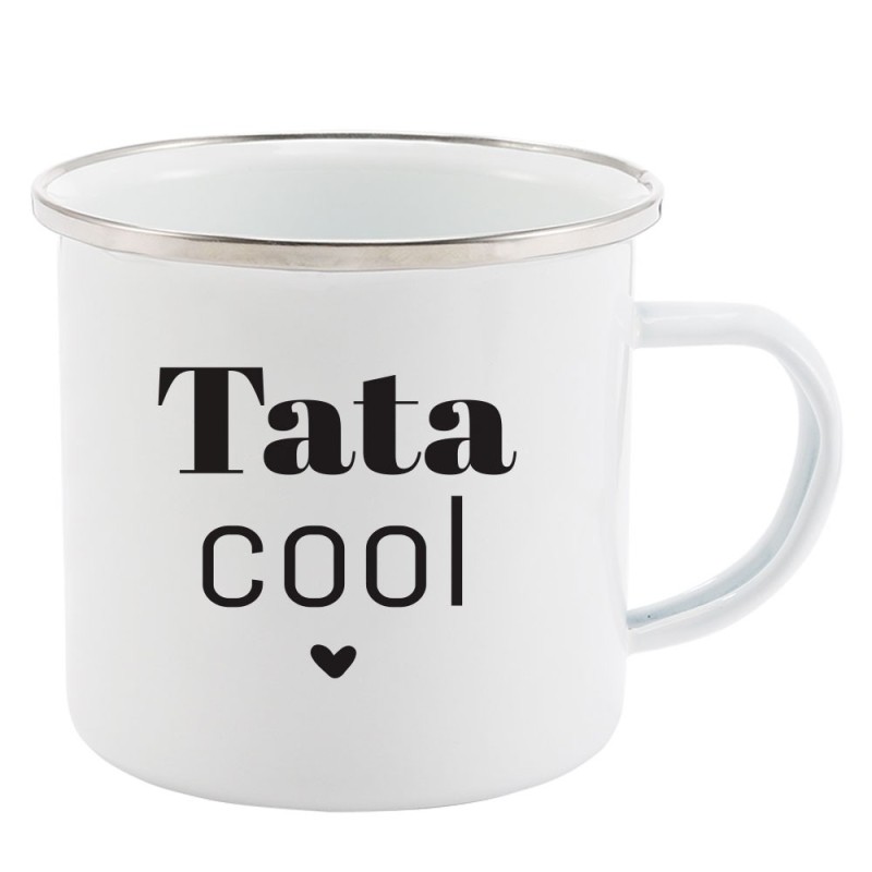 Mug Tasse Rétro en métal émaillé imprimé humour citation Tata cool