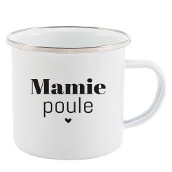 Mug Tasse Rétro en métal émaillé imprimé humour citation Mamie poule