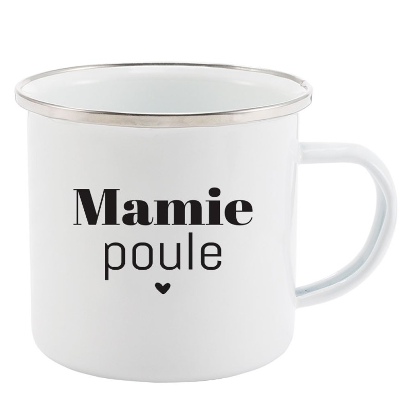 Mug Tasse Rétro en métal émaillé imprimé humour citation Mamie poule