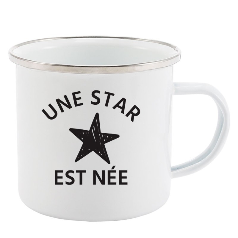 Mug Tasse Rétro en métal émaillé imprimé citation humour citation humour Une star est née