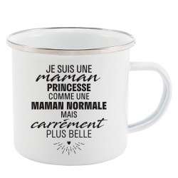 Mug Tasse Rétro en métal émaillé imprimé citation humour citation humour Je suis une maman princesse comme une maman normale mai