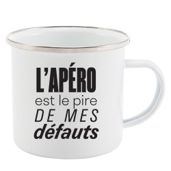 Mug Tasse Rétro en métal émaillé imprimé citation humour citation humour L'apéro est pire de mes défauts