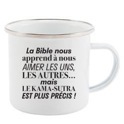 Mug Tasse Rétro en métal émaillé imprimé citation humour citation humour La bible nous apprend a nous aimer les uns les autres m