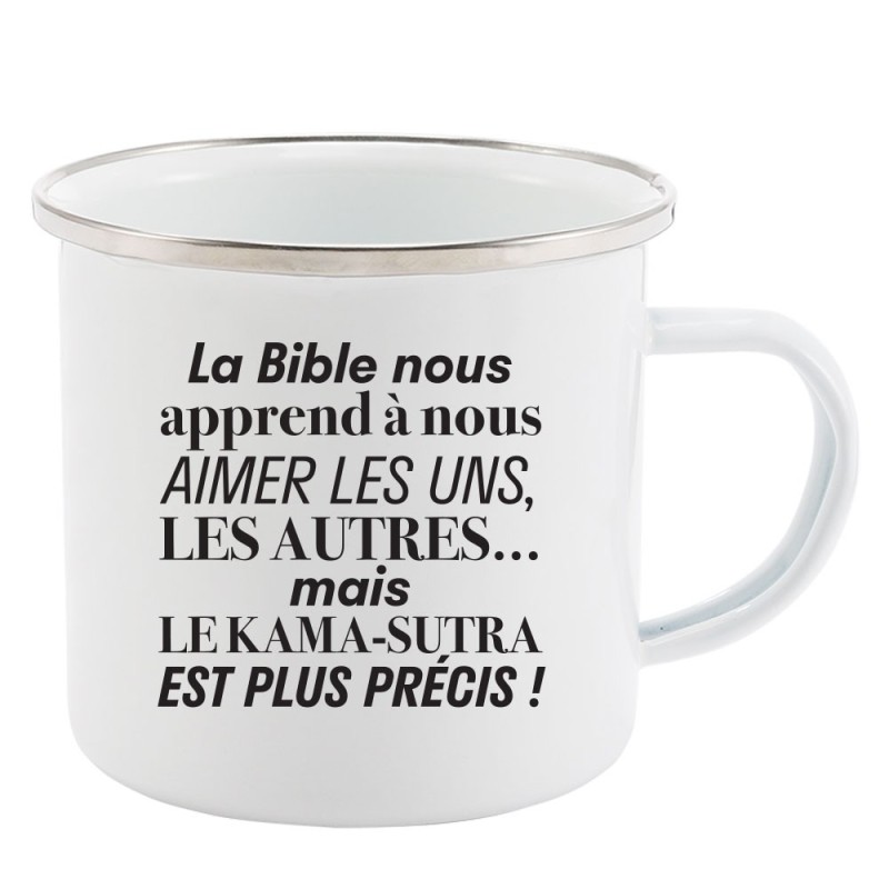 Mug Tasse Rétro en métal émaillé imprimé citation humour citation humour La bible nous apprend a nous aimer les uns les autres m