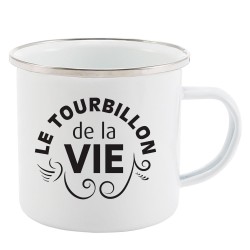 Mug Tasse Rétro en métal émaillé imprimé citation humour citation Le tourbillon de la vie