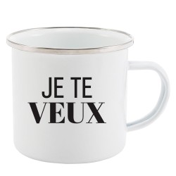 Mug Tasse Rétro en métal émaillé imprimé citation humour citation Je te veux