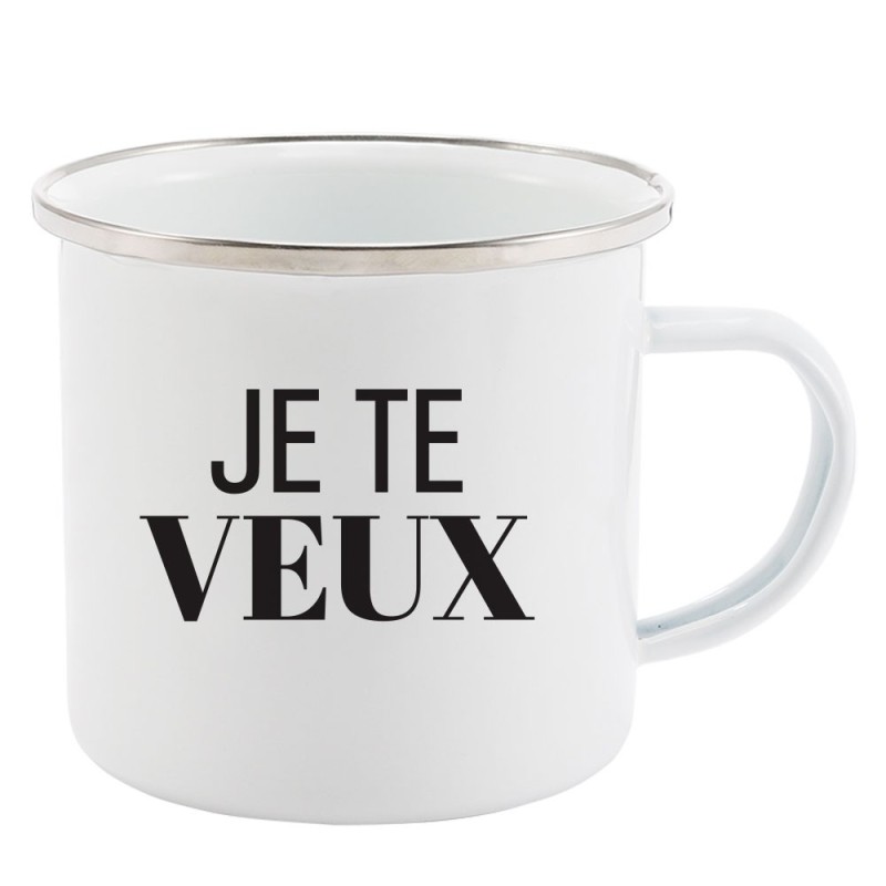 Mug Tasse Rétro en métal émaillé imprimé citation humour citation Je te veux