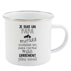 Mug Tasse Rétro en métal émaillé imprimé citation humour citation Je un papa motard comme un papa normal mais en plus cool