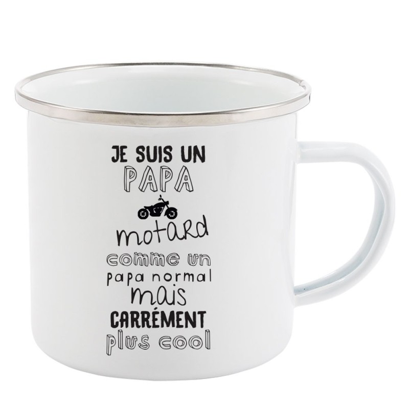 Mug Tasse Rétro en métal émaillé imprimé citation humour citation Je un papa motard comme un papa normal mais en plus cool