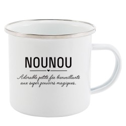 Mug Tasse Rétro en métal émaillé imprimé citation humour citation Nounou définition adorable petite fée bienveillante