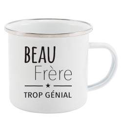 Mug Tasse Rétro en métal émaillé imprimé citation humour citation Beau frère trop génial