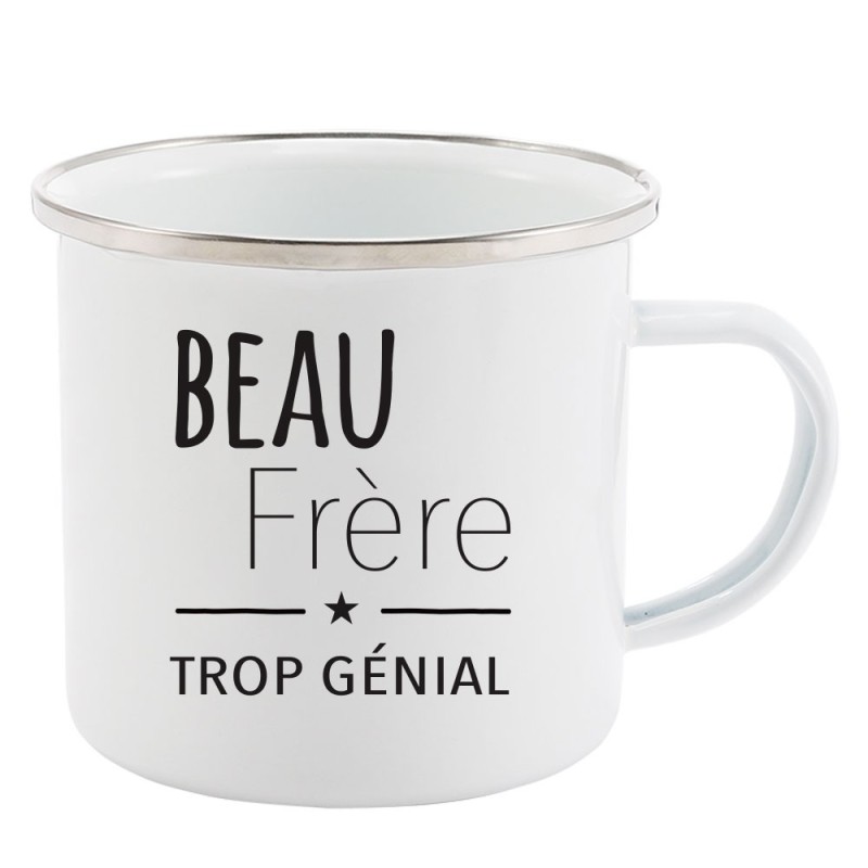Mug Tasse Rétro en métal émaillé imprimé citation humour citation Beau frère trop génial