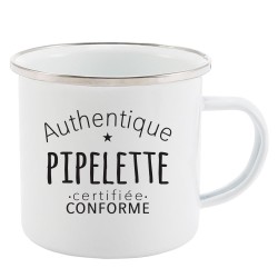 Mug Tasse Rétro en métal émaillé imprimé citation humour citation Authentique pipelette