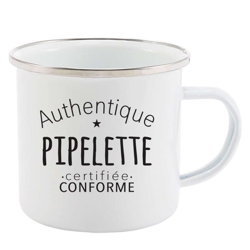 Mug Tasse Rétro en métal émaillé imprimé citation humour citation Authentique pipelette