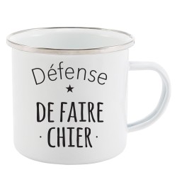 Mug Tasse Rétro en métal émaillé imprimé citation humour citation Défense de faire chier