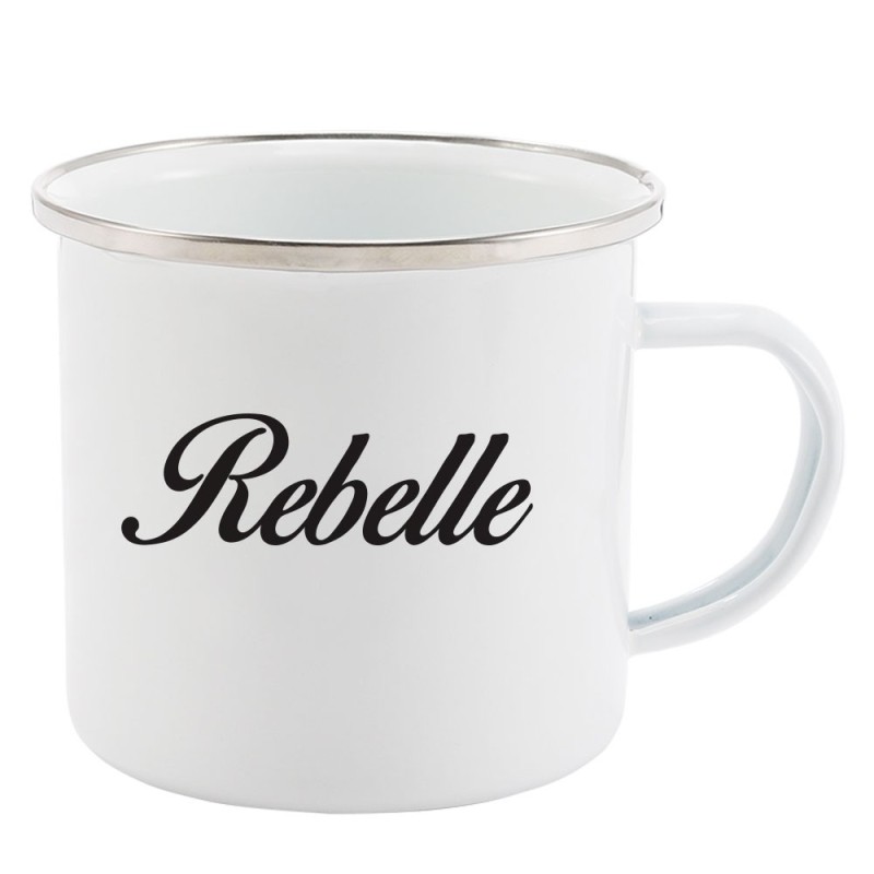 Mug Tasse Rétro en métal émaillé imprimé citation humour citation Rebelle