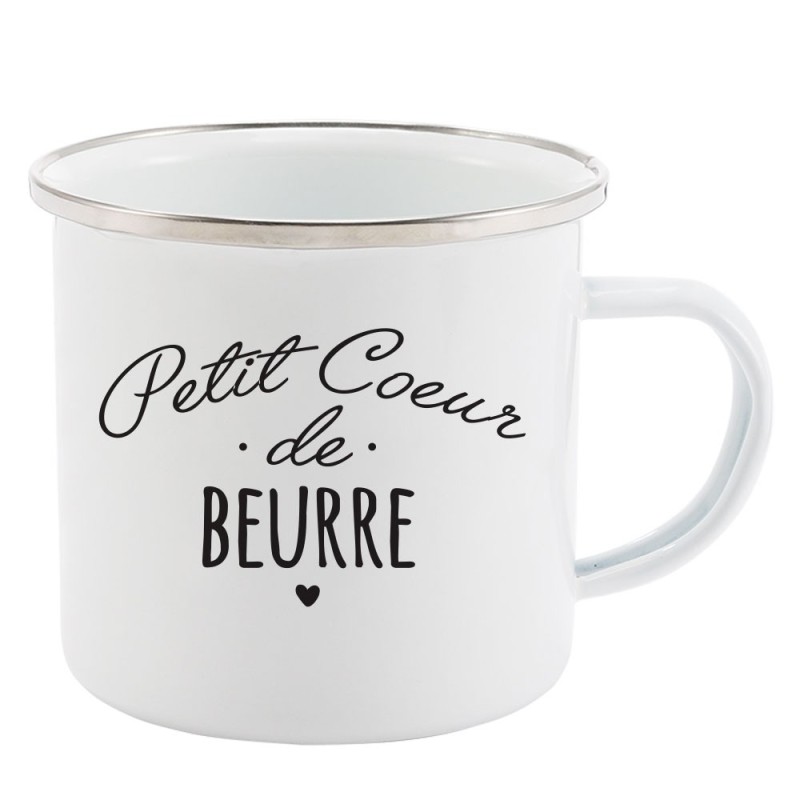 Mug Tasse Rétro en métal émaillé imprimé citation humour citation Petit coeur de beurre