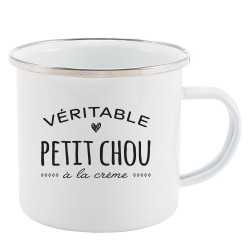 Mug Tasse Rétro en métal émaillé imprimé citation humour citation Véritable petit chou à la crème