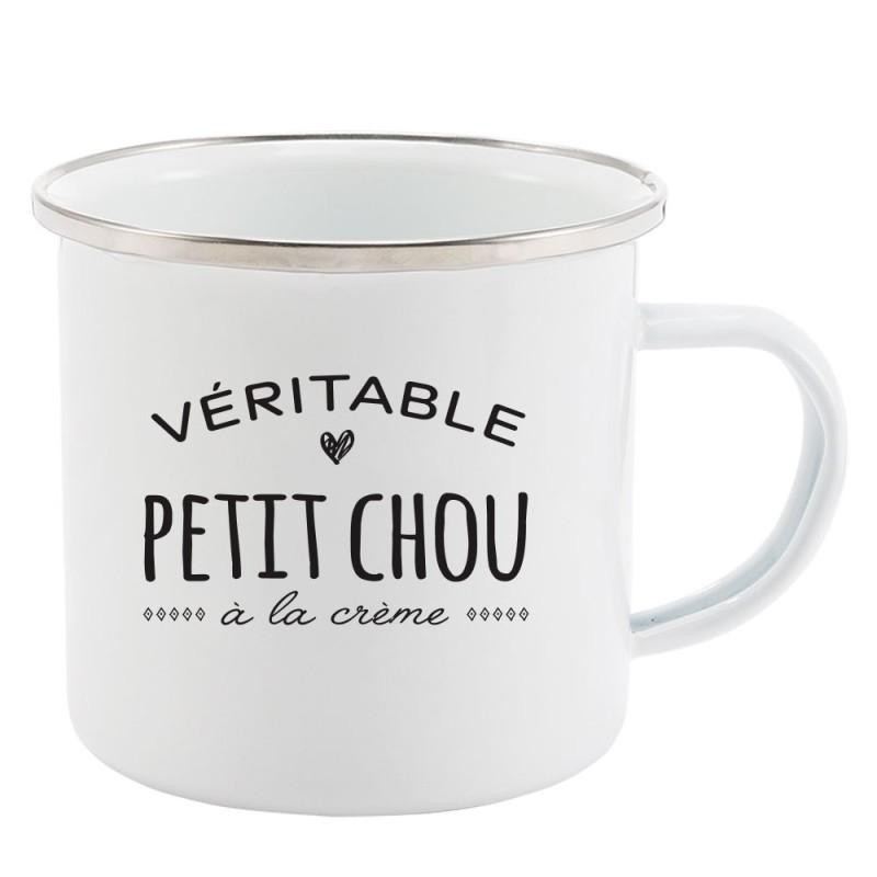 Mug Tasse Rétro en métal émaillé imprimé citation humour citation Véritable petit chou à la crème