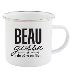Mug Tasse Rétro en métal émaillé imprimé citation humour citation Beau gosse de père en fils