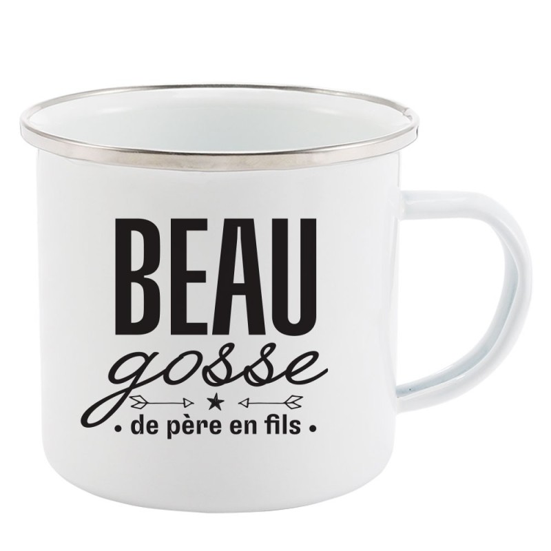 Mug Tasse Rétro en métal émaillé imprimé citation humour citation Beau gosse de père en fils