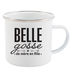 Mug Tasse Rétro en métal émaillé imprimé citation humour Belle gosse de mère en fille