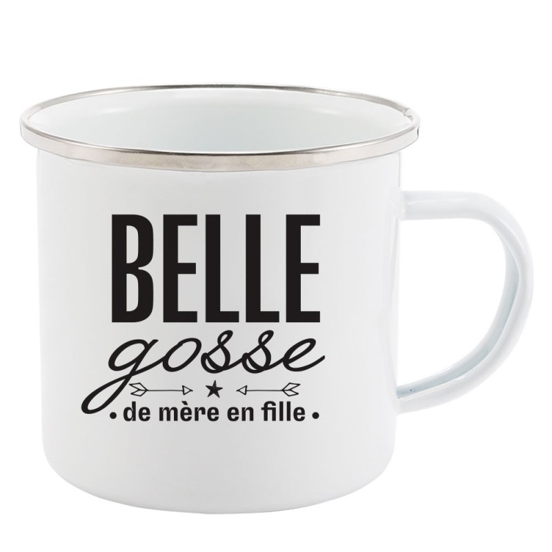 Mug Tasse Rétro en métal émaillé imprimé citation humour Belle gosse de mère en fille