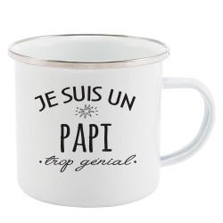 Mug Tasse Rétro en métal émaillé imprimé citation humour Je suis un papi trop génial