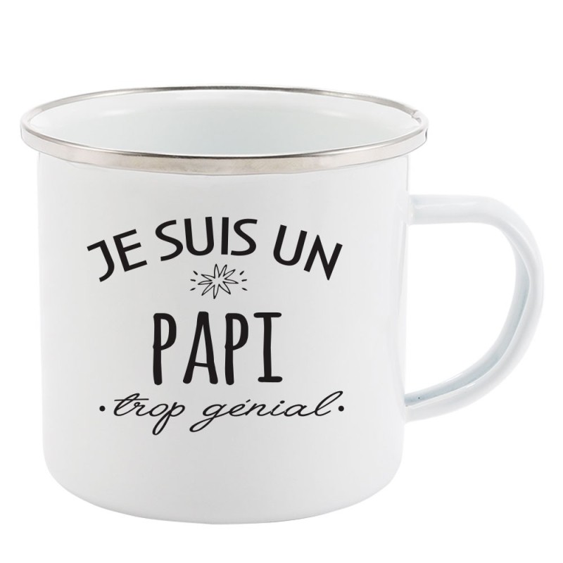 Mug Tasse Rétro en métal émaillé imprimé citation humour Je suis un papi trop génial