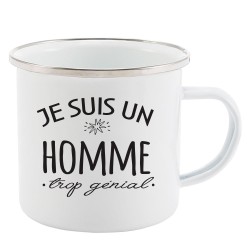 Mug Tasse Rétro en métal émaillé imprimé citation humour Je suis un homme trop génial