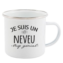 Mug Tasse Rétro en métal émaillé imprimé citation humour Je suis un neveu génial