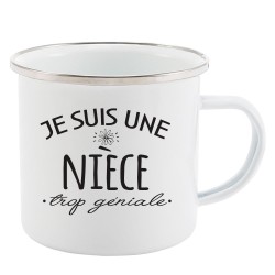 Mug Tasse Rétro en métal émaillé imprimé citation humour Je suis un nièce trop géniale