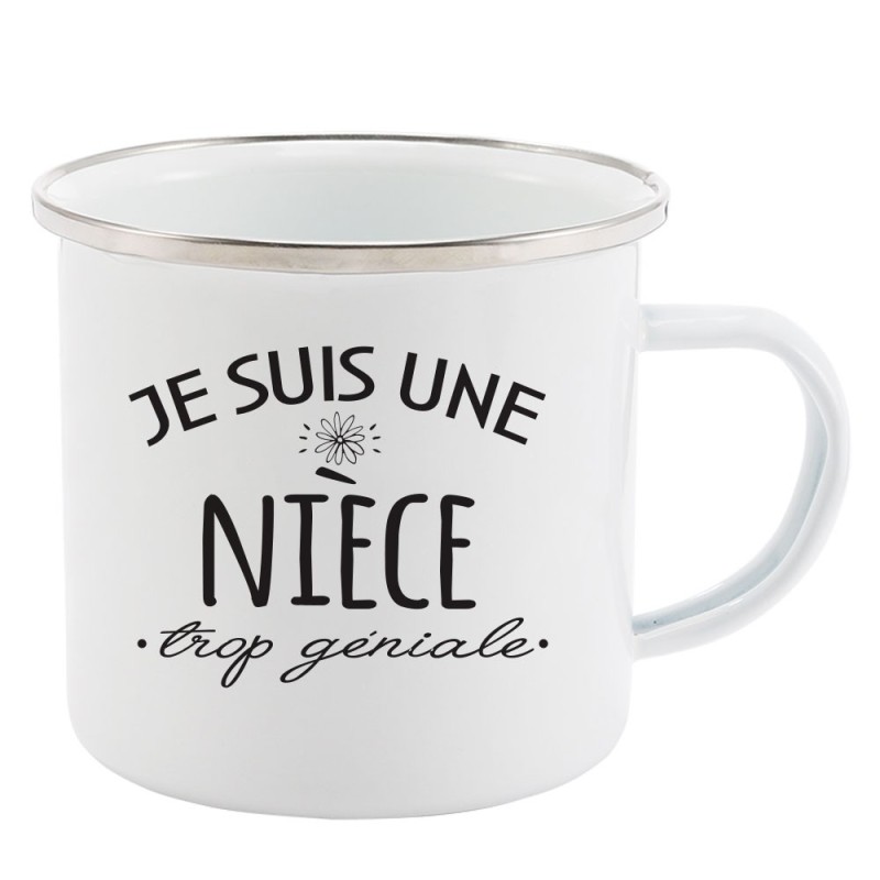 Mug Tasse Rétro en métal émaillé imprimé citation humour Je suis un nièce trop géniale