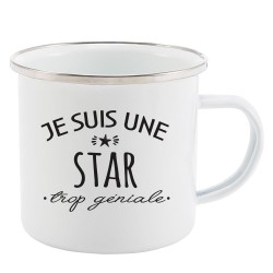 Mug Tasse Rétro en métal émaillé imprimé citation humour humour Je suis une star trop géniale