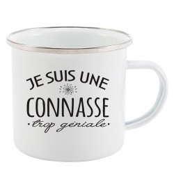 Mug Tasse Rétro en métal émaillé imprimé citation humour humour Je suis une connasse trop géniale