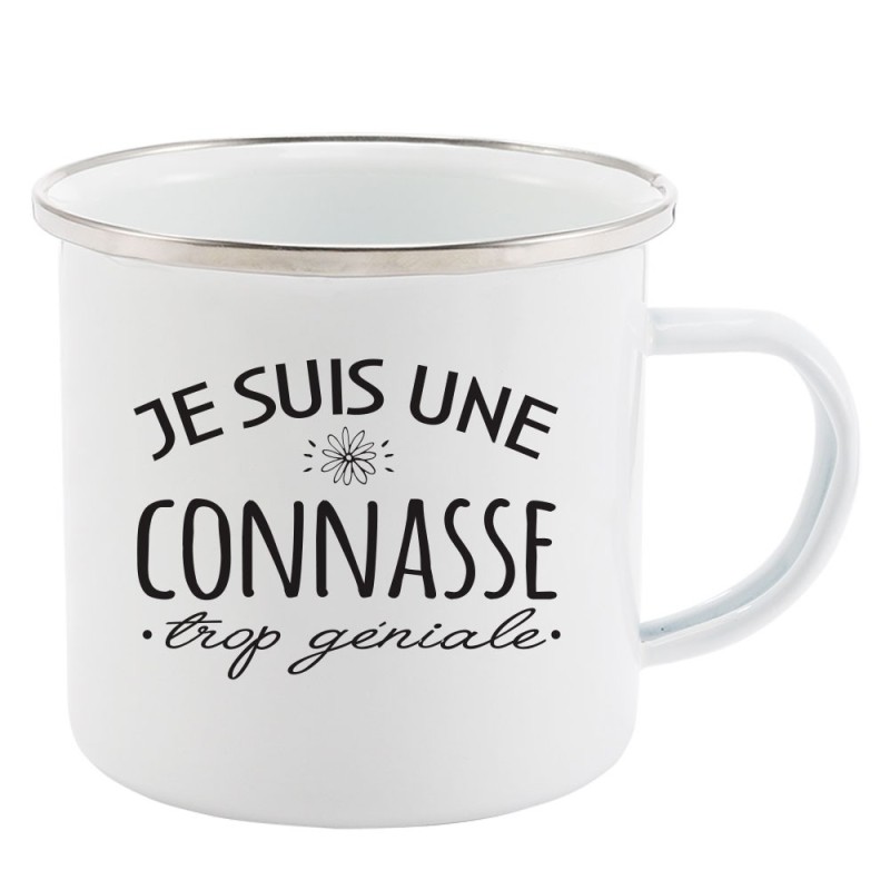 Mug Tasse Rétro en métal émaillé imprimé citation humour humour Je suis une connasse trop géniale