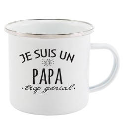 Mug Tasse Rétro en métal émaillé imprimé citation humour humour Je suis un papa trop génial