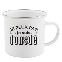 Mug Tasse Rétro en métal émaillé imprimé citation humour humour Je peux pas je suis fonsdé