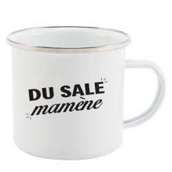 Mug Tasse Rétro en métal émaillé imprimé citation humour humour Du sale mamène