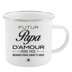 Mug Tasse Rétro en métal émaillé imprimé citation humour humour Futur papa d'amour rendez vous dans 9 mois