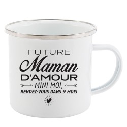 Mug Tasse Rétro en métal émaillé imprimé citation humour humour Futur maman d'amour rendez vous dans 9 mois
