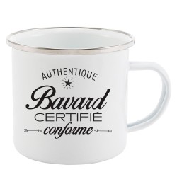 Mug Tasse Rétro en métal émaillé imprimé citation humour humour Authentique bavard certifie conforme