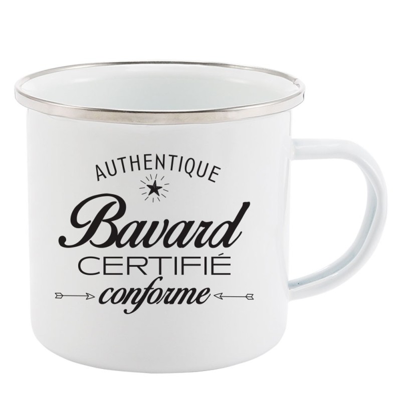 Mug Tasse Rétro en métal émaillé imprimé citation humour humour Authentique bavard certifie conforme