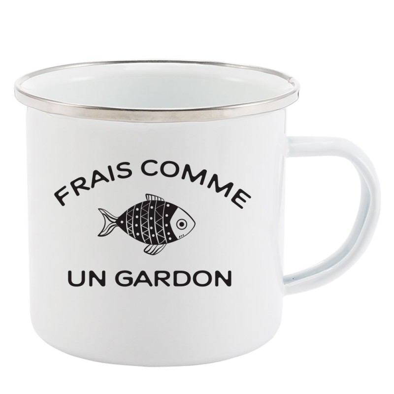 Mug Tasse Rétro en métal émaillé imprimé citation humour humour Frais comme un gardon