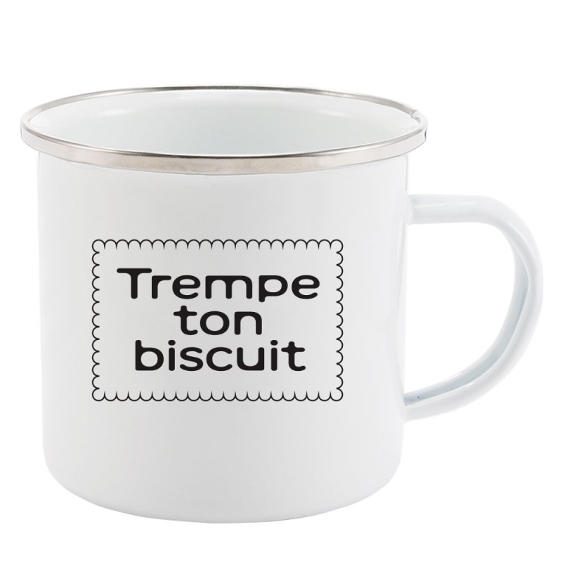 Mug Tasse Rétro en métal émaillé imprimé citation humour humour Trempe ton biscuit