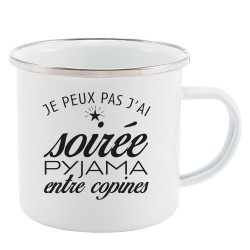 Mug Tasse Rétro en métal émaillé imprimé citation humour je peux pas j'ai soirée pyjama entre copines