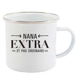 Mug Tasse Rétro en métal émaillé imprimé citation humour Nana extra et pas ordinaire